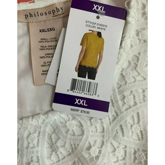 Philosophy Plus XXL White Lined Lace Scallop Trim Scoop Neck Short Sleeve Blouse - Picture 6 of 6